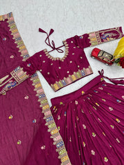 Festive Special Vichitra Silk Embroidery Coading Sequence & Thread Work Lehenga  With Stitched Blouse