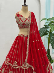 Reception Special Royal Red Georgette Sequence Work Lehenga choli