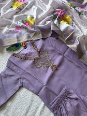 Beautiful Mul Chanderi Roam Silk Lavender Colour Suit Set