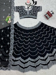 Blockbuster Black Georgette Thread With Sequence Work Lehenga Choli