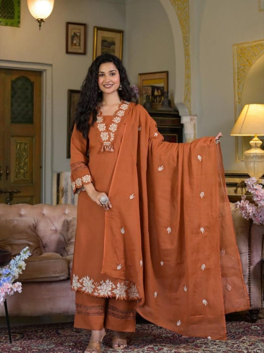 Beautiful Designer Rayon Cotton Embroidery Work Dress