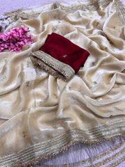 Party-wear Fendy Satin With Sequence Butti Work Designer Saree
