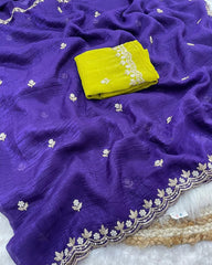 Party-wear Pure Soft Crunchy Handwork Saree