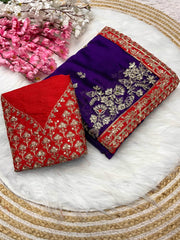 Bollywood Blooming Silk Mono Satin Embroidery Sequence & Coding Work Saree