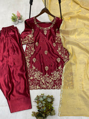 Partywear Designer Moss Satin Sequence  Embroidery Work Salwar Suit