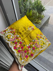 Beautiful Space Silk Embroidery With Cutwork Border Saree
