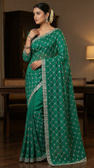 Party-wear Fendy Chiffon Silk Sequence Embroidery Work Saree