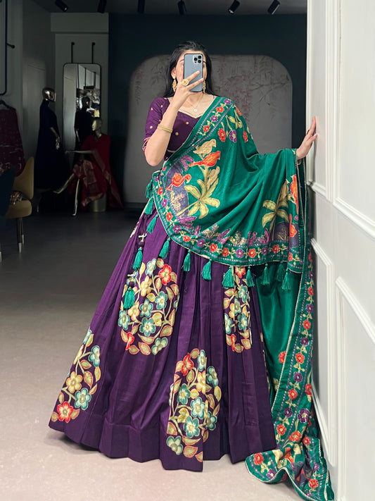 Beautiful Tasar Silk  Printed & Foil Work With Lace Touch Up Lehenga Choli