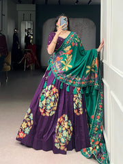 Beautiful Tasar Silk  Printed & Foil Work With Lace Touch Up Lehenga Choli