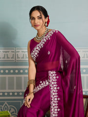 Party-wear Rangoli Silk Embroidery & Sequence Cutwork Border Saree