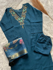 Beautiful Handwork Roman Silk Digital Printed Kurta Set