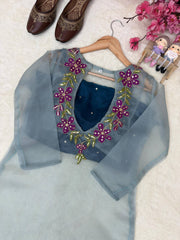 Beautiful Floral Embroiderd  Sequence Organza Work Co Set