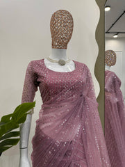 Beautiful Designer Soft Net Thread & Sequence Work Sareee
