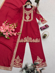 Designer Party Wear Chinon Silk Embroidery Codding & Sequins Work Dress
