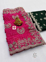 Beautiful Georgette Bhandhini Printed Zarkan Diamonds Work Saree