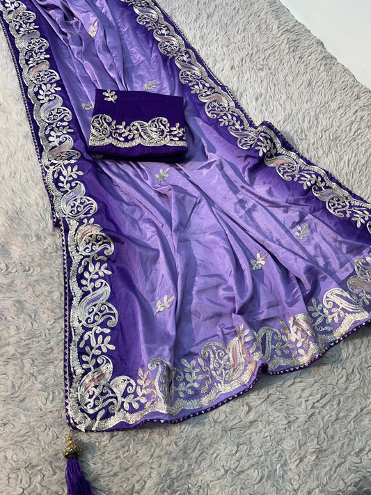 Beautiful Peding Chinon Multi Work & Butta In Whole Saree