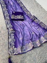 Beautiful Peding Chinon Multi Work & Butta In Whole Saree