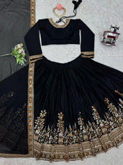 Party-wear Black Georgette Thread With Sequence Work Lehenga Choli