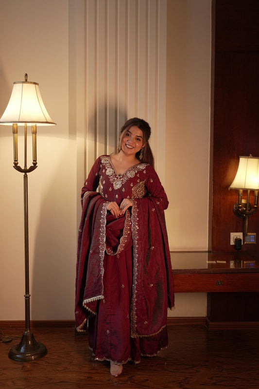Beautiful Vichitra Silk Beads Sequence Embroidery Work Gown