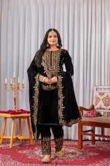 Designer Party-wear Viscose Velvet With Embroidery Sequence Work Suit