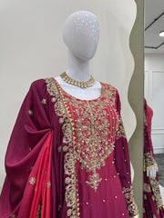 Beautiful Designer Heavy Chinon Silk Coding & Sequence With Pearl Work Sharara