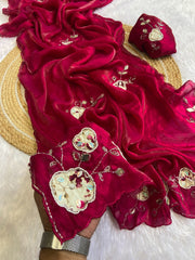 Party-wear Beautiful Fendy Satin Hand-work Saree