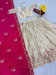 Festive Special Chinon Silk Embroidery Thread Sequence Work Lehenga With Stitched Blouse