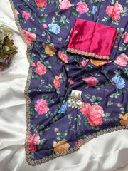Beautiful Smooth Chinnon Embroidery Printed Work Saree