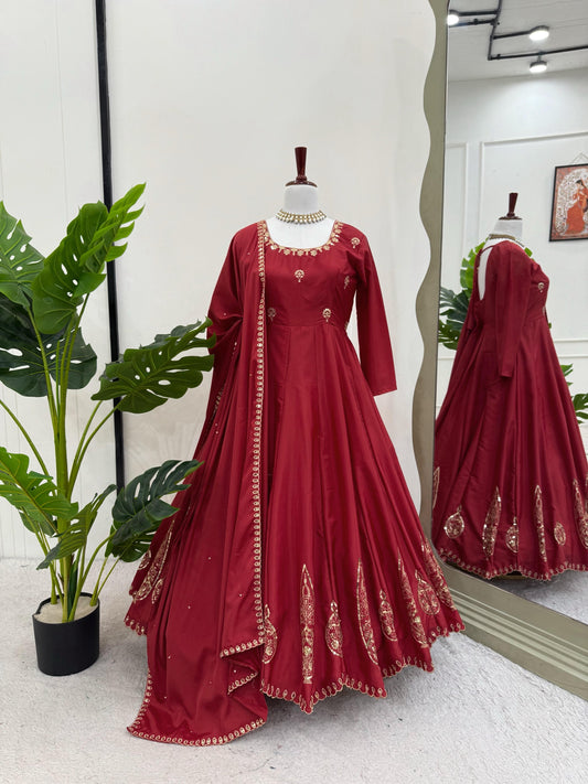 Elegance Natural Crepe Sequence Work Gown