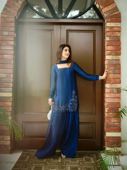 Beautiful Stylish Natural Crepe Beads Moti With Thread Work Dress