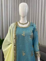 Party-wear Fendy Silk Thread With Sequence With Real Mirror Work Suit