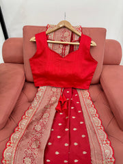 Party-wear Red Beautiful Designer Kota Silk Saree