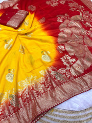 Beautiful Hand Dying Dola Silk Trending Designer Saree
