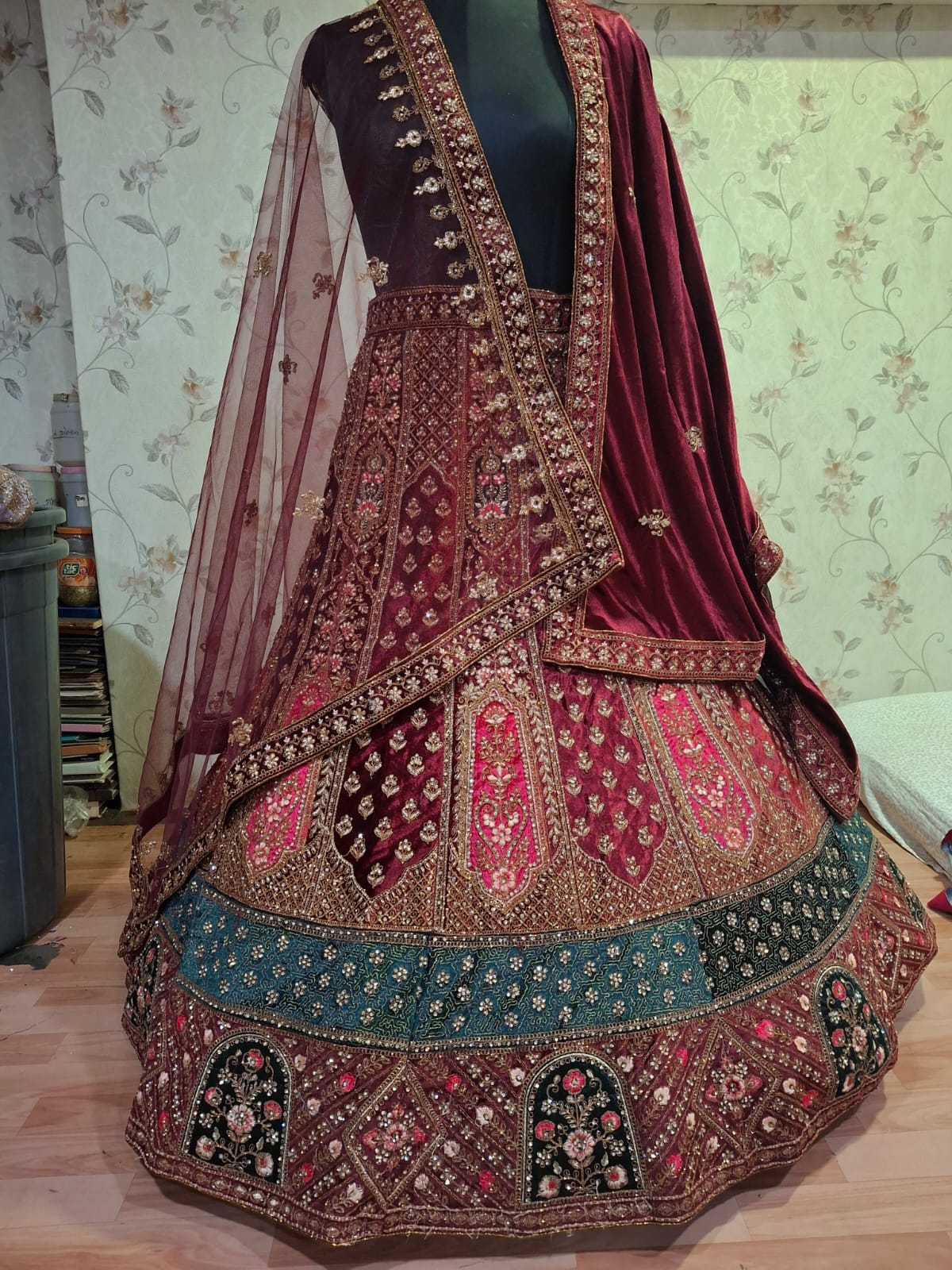 Bridal Special Velvet Zarkan Diamond Work Lehenga Choli