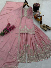 Party-Wear Designer Chinon Silk Codding Sequence & Embroidery Sharara