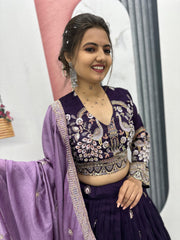 Festival Special Vichitra Silk Embroidery Thread & Sequence Work Lehenga Choli