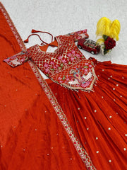 Wedding Wear Vichitra Silk Embroidery Thread & Sequence Work Lehenga With Stitched Blouse