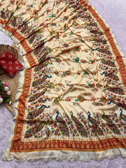 Beautiful Chinon Silk Digital Print With Bhandhani Zarkan Diamond Work Saree