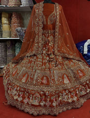 Dabka Zardosi Beads Handwork Rani Hot Pink, Maroon, Cherry Red, Rust Orange Latest Bridal Lehenga