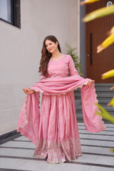 Designer Party-wear Heavy Shimmer Silk Embroidery Sequence Work Gown