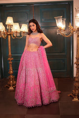 Pretty Pink Designer Net Embellished With Embroidery Work Lehenga Choli