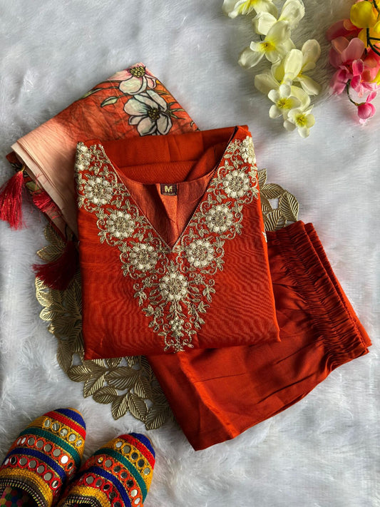 Beautiful Roman Silk With Embroidery Sequence Work Dress