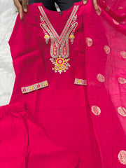 Beautiful Roman Silk Embroidery With Sequence Work Pink Dress