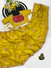 Beautiful Chinon Silk Embroidery Sequence Work Saree With Stitched Blouse