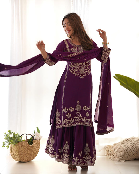 Festive Perfect Chinon Silk Fancy Embroidery Sequence With Zari Work Suit