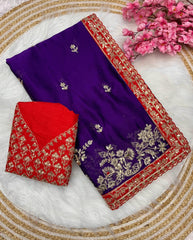 Bollywood Blooming Silk Mono Satin Embroidery Sequence & Coding Work Saree