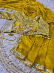 Party-wear Shining Moss Silk Embroidery With Sequence Work Saree With Stitched Blouse