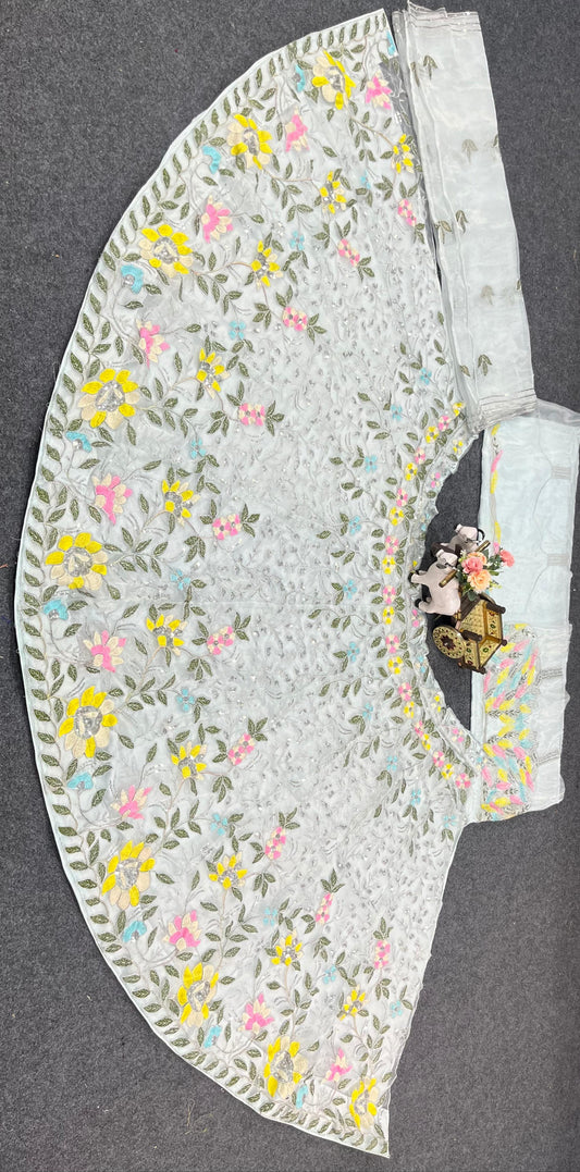 Beautiful Heavy Organza Silk Embroidery Sequence Work Lehenga Choli