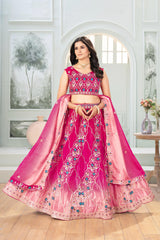 Perfect Bride Maid's Special Pink Chinon Designer Lehenga Choli