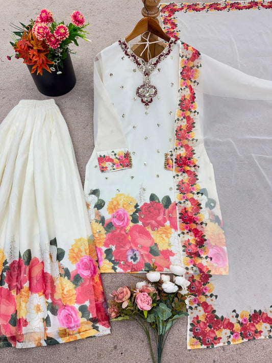 Beautiful Georgette Embroidery Sequence With Digital Printed Salwar Suit